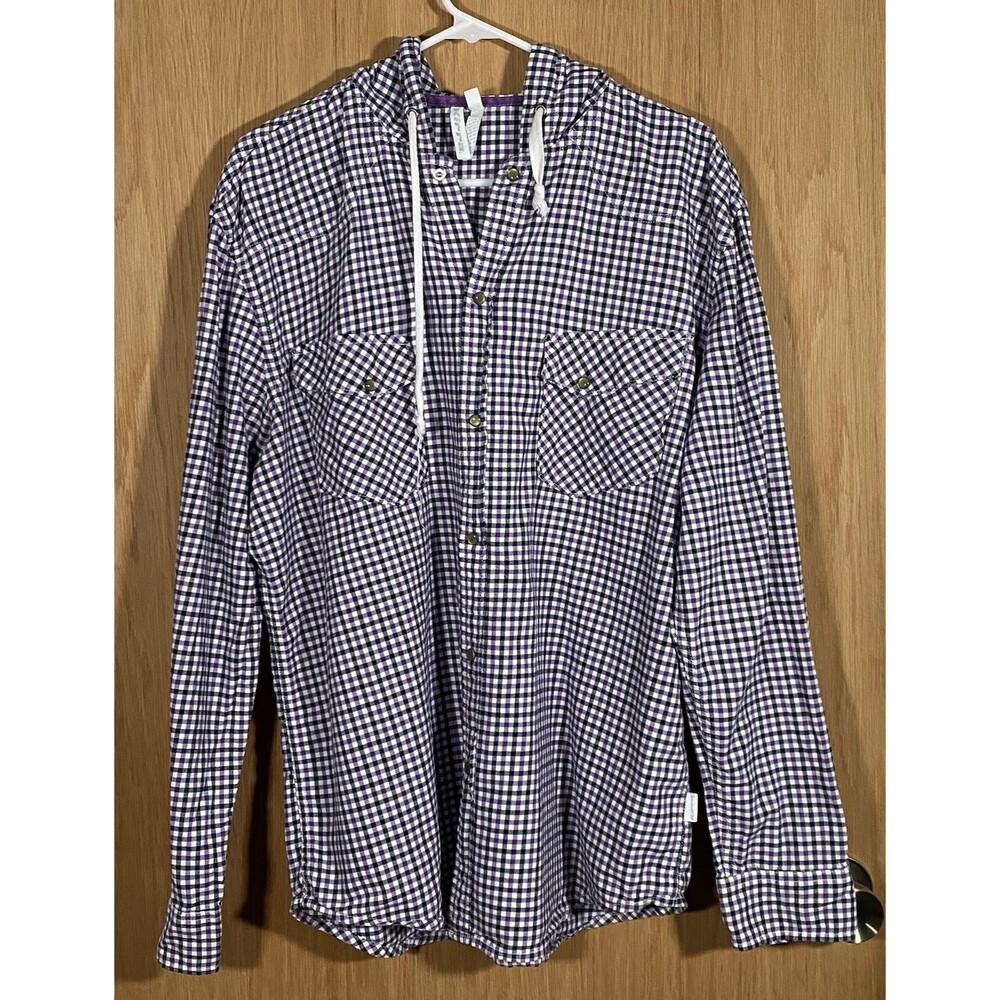 KIRRA Women’s XL Pearl Snap Plaid Shirt Hooded 100% Cotton Layering Shacket
